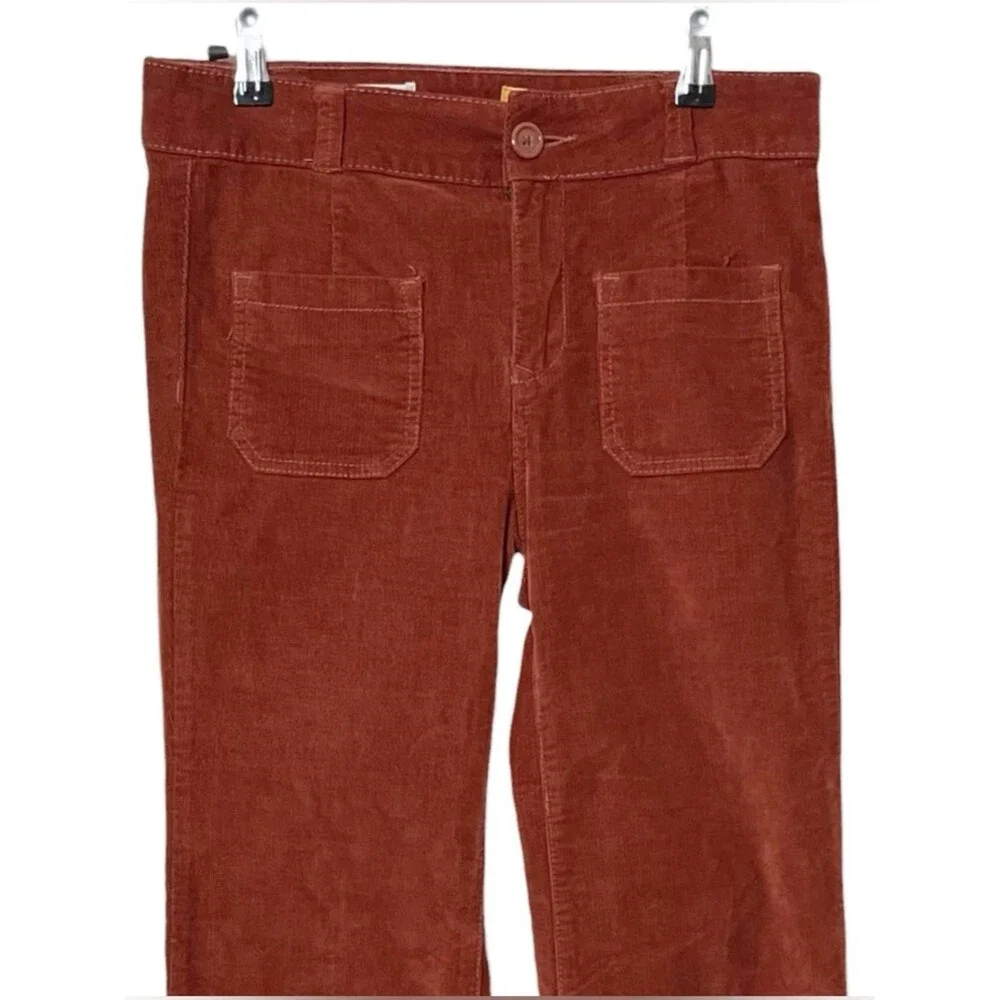 Anthropologie Pilcro Icon Flare Pants Womens 8 Rust Corduroy Mid Rise Retro Boho - Picture 3 of 13